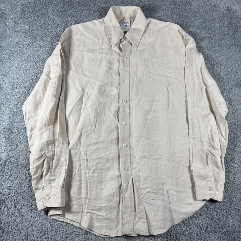 VTG 90s Brooks Brothers Sport Shirt Mens M Beige 100% Pure Irish Linen Button